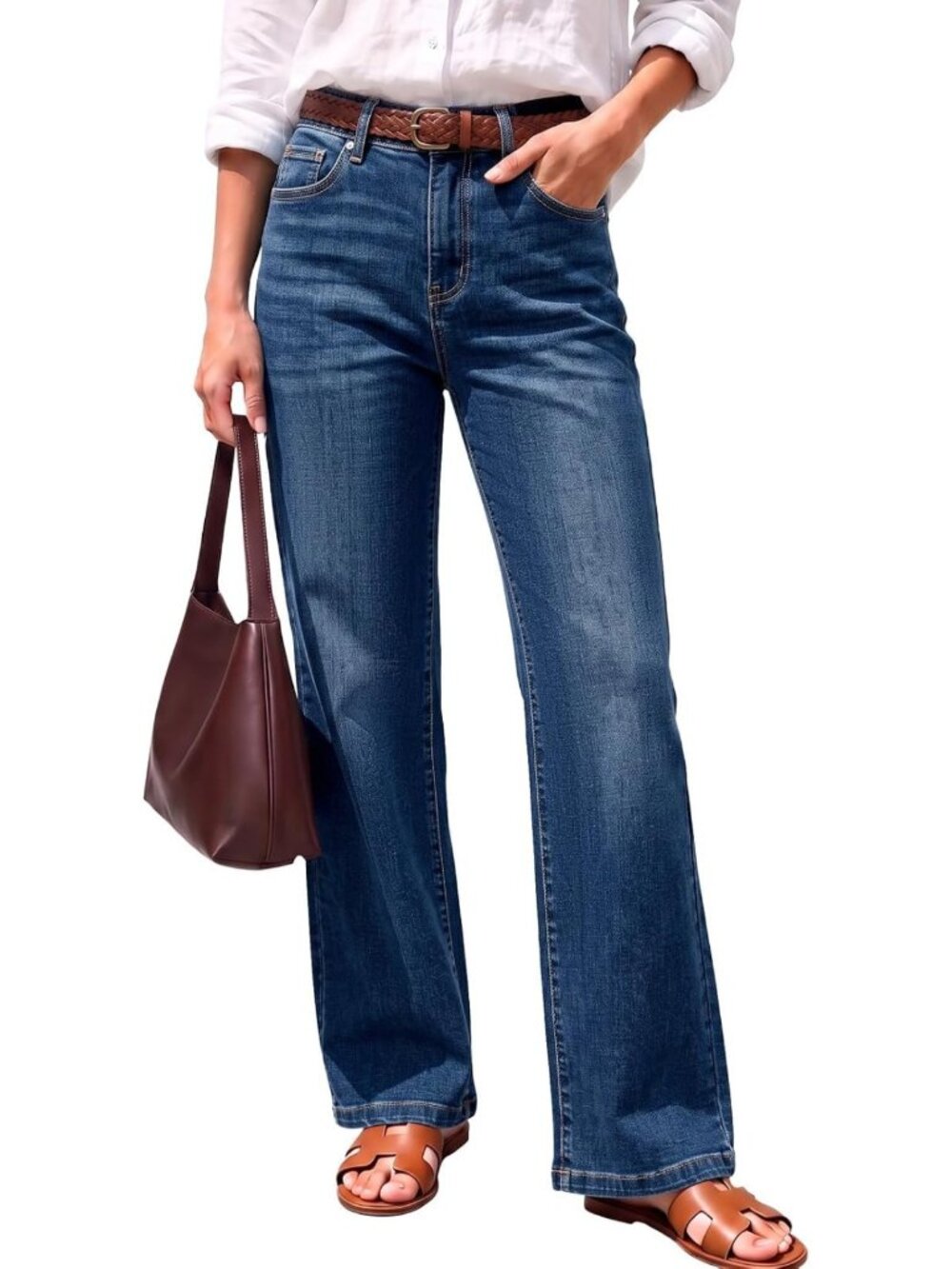 High Waisted Wide Leg Jeans for Women - Trendy Straight Fit Denim Pants
